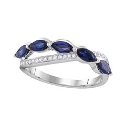 Womens Marquise Blue Sapphire Diamond Band Ring 1 Cttw 14kt White Gold - REF-49W9K