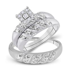 His Hers Round Diamond Cluster Matching Wedding Set 1/8 Cttw 10kt White Gold - REF-28Y5N