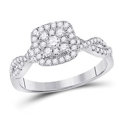 Womens Round Diamond Square Cluster Ring 1/2 Cttw 10kt White Gold - REF-42W5K