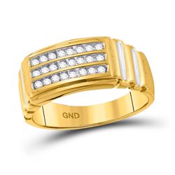 Mens Round Diamond Triple Row Band Ring 1/4 Cttw 10kt Yellow Gold - REF-25X5A