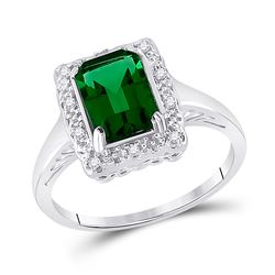 Womens Emerald Lab-Created Emerald Solitaire Ring 1-4/5 Cttw 10kt White Gold - REF-18A9M