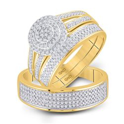 His Hers Round Diamond Cluster Matching Wedding Set 3/4 Cttw 14kt Yellow Gold - REF-63W9K