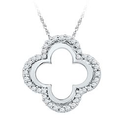 Womens Round Diamond Quatrefoil Cutout Pendant 1/8 Cttw 10kt White Gold - REF-8Y9N