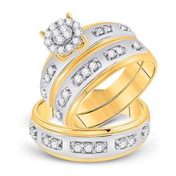 His Hers Round Diamond Cluster Matching Wedding Set 3/4 Cttw 10kt Two-tone Gold - REF-60K9Y