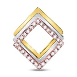 Womens Round Diamond Diagonal Square Fashion Pendant 1/6 Cttw 10kt Tri-Tone Gold - REF-14W9K