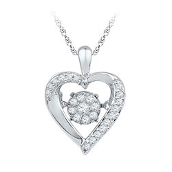 Womens Moving Twinkle Round Diamond Heart Pendant 1/6 Cttw 10kt White Gold - REF-15K9Y