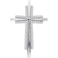 Womens Round Diamond Cross Religious Pendant 1/8 Cttw 10kt White Gold - REF-10K5Y
