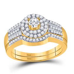 Round Diamond Bridal Wedding Ring Band Set 1/2 Cttw 10kt Yellow Gold - REF-41H9R