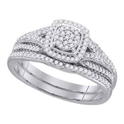 Round Diamond Bridal Wedding Ring Band Set 1/3 Cttw 10kt White Gold - REF-27Y9N
