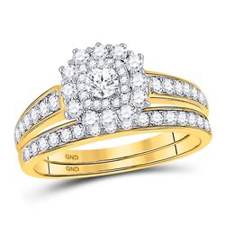 Round Diamond Bridal Wedding Ring Band Set 1 Cttw 14kt Yellow Gold - REF-82F9W
