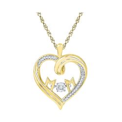 Womens Round Diamond Moving Twinkle Mom Heart Pendant 1/12 Cttw 10kt Yellow Gold - REF-16Y9N