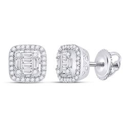 Womens Baguette Diamond Fashion Cushion Cluster Earrings 3/8 Cttw 14kt White Gold - REF-38R9X