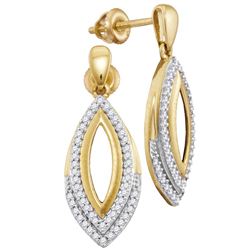 Womens Round Diamond Marquise Dangle Earrings 1/4 Cttw 10kt Yellow Gold - REF-20X5A