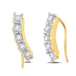 Womens Round Diamond Graduated Climber Earrings 1/6 Cttw 10kt Yellow Gold - REF-13Y9N