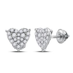 Womens Round Diamond Heart Earrings 1/2 Cttw 10kt White Gold - REF-25R9X