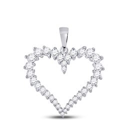 Womens Round Diamond Outline Heart Pendant 3/4 Cttw 14kt White Gold - REF-41Y5N