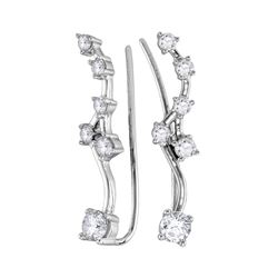 Womens Round Diamond Climber Earrings 3/4 Cttw 10kt White Gold - REF-43A5M