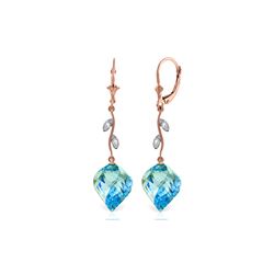 Genuine 27.82 ctw Blue Topaz & Diamond Earrings 14KT Rose Gold - REF-92Y2F