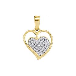Womens Round Diamond Heart Milgrain Pendant 1/10 Cttw 10kt Yellow Gold - REF-8M5H