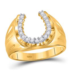 Mens Round Diamond Lucky Horseshoe Ring 1/4 Cttw 14kt Yellow Gold - REF-31Y5N