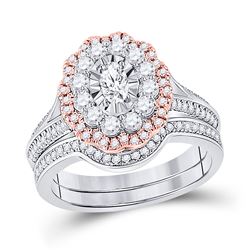 Oval Diamond Bridal Wedding Ring Band Set 1-1/5 Cttw 14kt Two-tone Gold - REF-134N5F