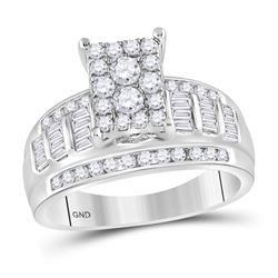 Round Diamond Rectangle Cluster Bridal Wedding Engagement Ring 7/8 Cttw 10kt White Gold - REF-53F5W