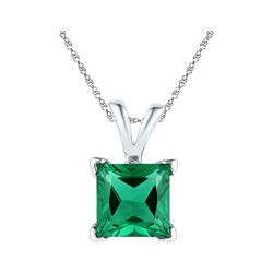 Womens Princess Lab-Created Emerald Solitaire Pendant 1-1/3 Cttw 10kt White Gold - REF-6N5F