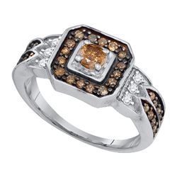 Womens Round Brown Diamond Fashion Ring 5/8 Cttw 10kt White Gold - REF-27N9F