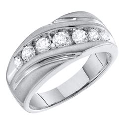 Mens Round Channel-set Diamond Single Row Wedding Band Ring 1 Cttw 10kt White Gold - REF-73M9H