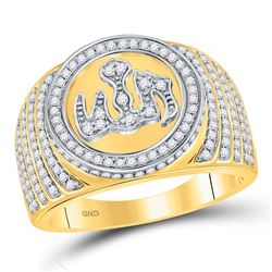 Mens Round Diamond Allah Circle Ring 1 Cttw 10kt Yellow Gold - REF-74H9R