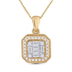 Womens Round Diamond Cushion Cluster Pendant 1/4 Cttw 14kt Yellow Gold - REF-21A5M