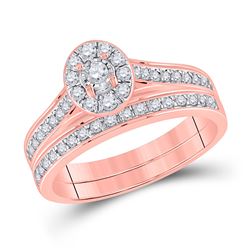 Round Diamond Bridal Wedding Ring Band Set 1/2 Cttw 10kt Rose Gold - REF-36K9Y