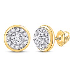 Womens Round Diamond Halo Stud Earrings 1/4 Cttw 10kt Yellow Gold - REF-16A9M