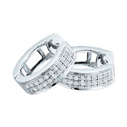 Womens Round Diamond Huggie Earrings 1/6 Cttw 10kt White Gold - REF-16H9R