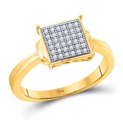 Womens Round Diamond Square Cluster Ring 1/10 Cttw 10kt Yellow Gold - REF-12Y5N