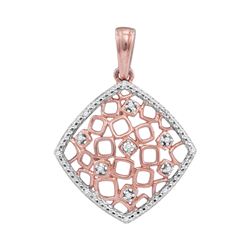 Womens Round Diamond Offset Square Cluster Pendant 1/20 Cttw 10kt Two-tone Gold - REF-8Y5N