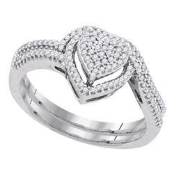 Round Diamond Heart Bridal Wedding Ring Band Set 1/3 Cttw 10kt White Gold - REF-27Y5N