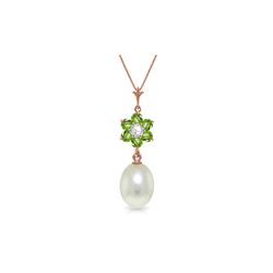 Genuine 4.53 ctw Pearl, Peridot & Diamond Necklace 14KT Rose Gold - REF-29Z7N
