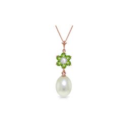 Genuine 4.53 ctw Pearl, Peridot & Diamond Necklace 14KT Rose Gold - REF-29Z7N