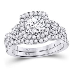 Round Diamond Halo Bridal Wedding Ring Band Set 1-3/4 Cttw 14kt White Gold - REF-288W5K