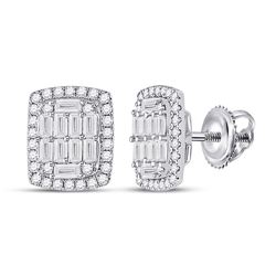 Womens Baguette Diamond Rectangle Cluster Earrings 1 Cttw 14kt White Gold - REF-82X9A