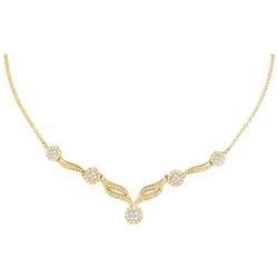 Womens Princess Diamond Cluster Luxury 18" Necklace 1 Cttw 14kt Yellow Gold - REF-115X9A