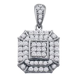 Womens Round Diamond Square Cluster Pendant 1/2 Cttw 10kt White Gold - REF-27F9W