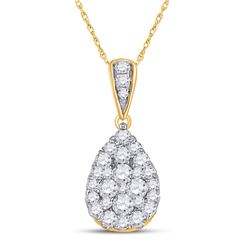 Womens Round Diamond Teardrop Cluster Pendant 1/2 Cttw 14kt Yellow Gold - REF-27A9M