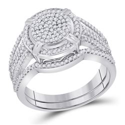 Round Diamond Cluster Bridal Wedding Ring Band Set 1/2 Cttw 10kt White Gold - REF-41N9F