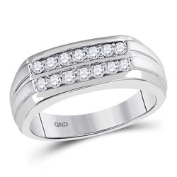 Mens Round Diamond Double Row Wedding Band Ring 1/2 Cttw 14kt White Gold - REF-48N5F