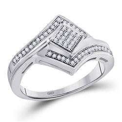 Womens Round Diamond Offset Square Cluster Ring 1/6 Cttw 10kt White Gold - REF-16X9A