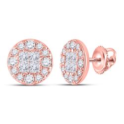 Womens Princess Round Diamond Cluster Earrings 1 Cttw 14kt Rose Gold - REF-65F5W