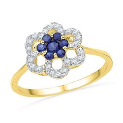 Womens Round Lab-Created Blue Sapphire Cluster Ring 1/8 Cttw 10kt Yellow Gold - REF-15X5A