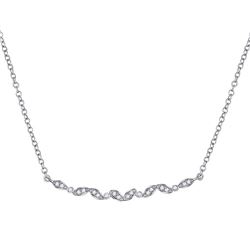 Womens Round Diamond Bar Necklace 1/10 Cttw 14kt White Gold - REF-16R9X